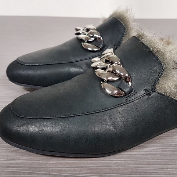 Jeffrey Campbell 'Apfel' Mule Black Leather With Faux Fur,  Womens Size 6.5 - Picture 3 of 6